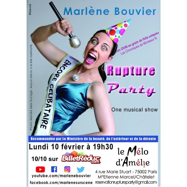 lessortiesdesarah_marlene_bouvier_affiche Marlène Bouvier dans « Rupture Party »